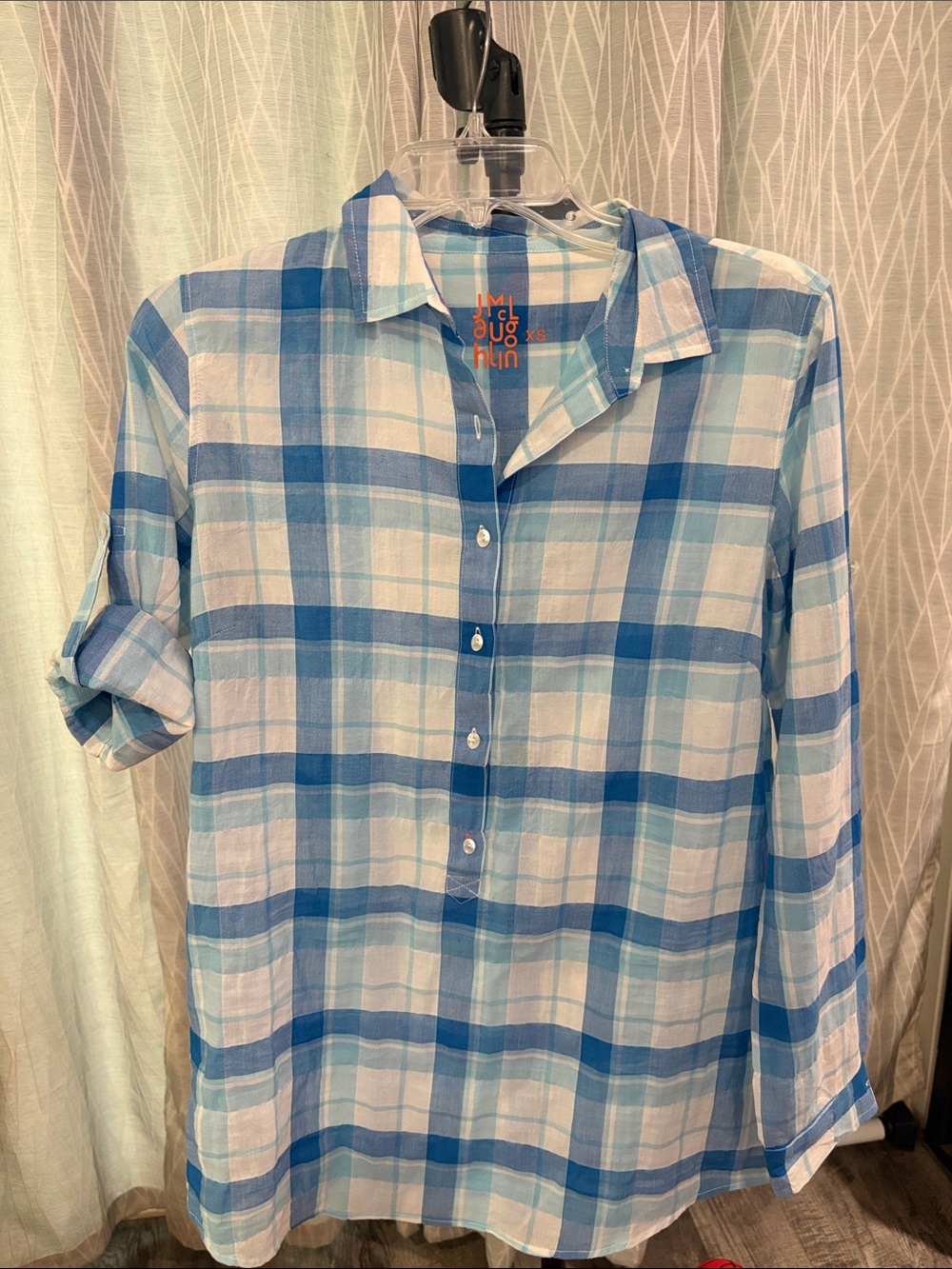 Light Blue Plaid Casual Button-Down Shirt